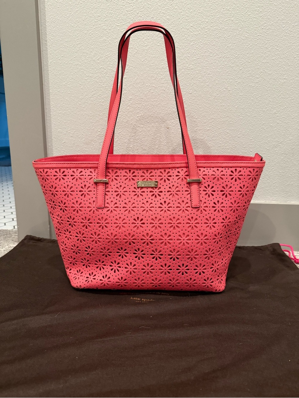 kate spade Coral Pink Laser-Cut Floral Tote